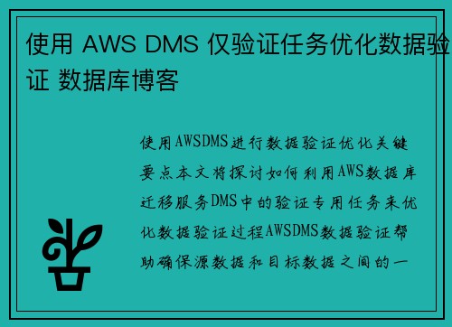 使用 AWS DMS 仅验证任务优化数据验证 数据库博客